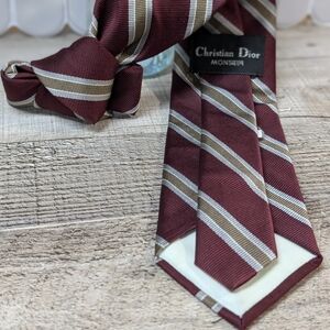 Dior Men's Burgundy Striped Tie